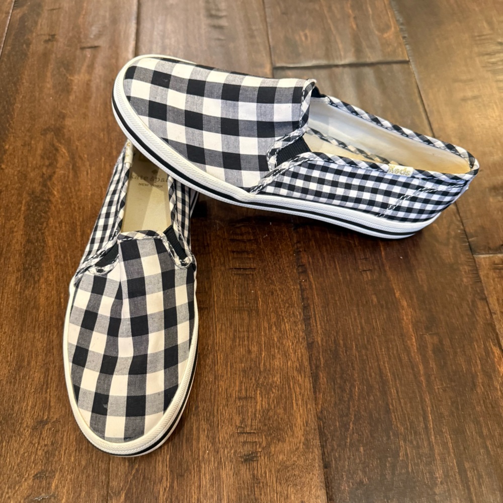 Keds x Kate Spade Slip On Canvas Sneakers Black and White Gingham size 5